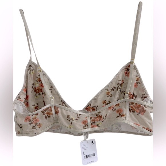 ✨NWT✨FREE PEOPLE Mesh CorsetStyle Floral Bralette Gray-Beige/Orange/Rust/Brown L - Picture 3 of 7